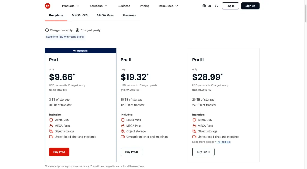 Compare Plans and Pricing for MEGA or try SendMega for free