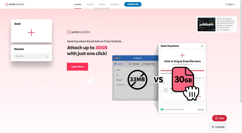 Send Anywhere file transfer interface