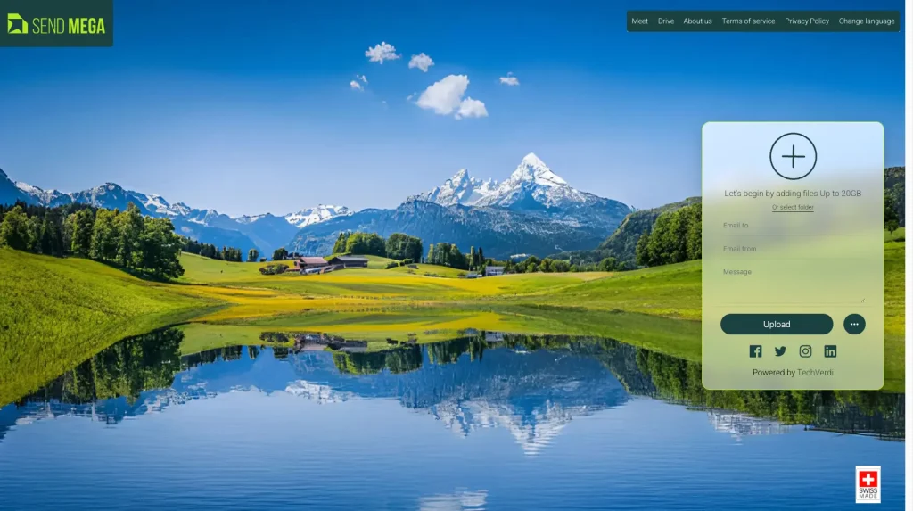 SendMega file Sharing via link or email interface